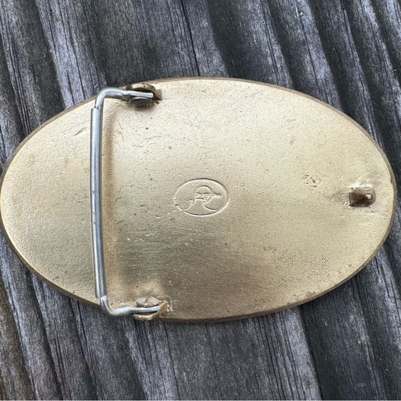 Wood Inlay Turquoise And Solid Brass Vintage Belt Buckle Eagle Mountains Moon - Picture 2 of 3